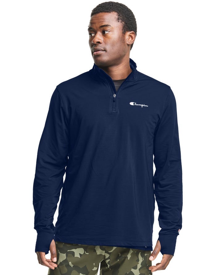 Champion City Sport 1/4 Zip Script Logo - Miesten Laivastonsininen Collegepaita - Suomi 4061728-MX